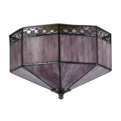Purple Glass Shade Two Lights Flush Mount Ceiling Light in Tiffany Style