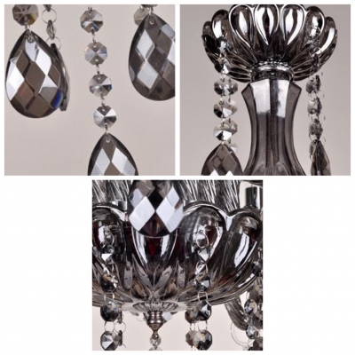 Smoky Gray Finely Hand Cut Crystal Chains and Drops6-Light Elegant Chandelier