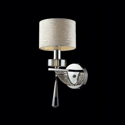 Sparkling Modern Wall Sconce Makes Great Decor with Faceted Crystal Drop and Elegant Silver Fabric Shade