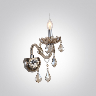 Stunning Gleaming Single Light Wall Sconce with Crystal Curvaceous Arm and Droplets