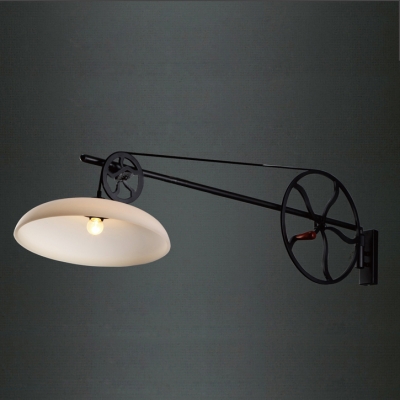 Adjustable Bowl Shade Wall Light in White Glass with Wheels Decoration for Restaurant
