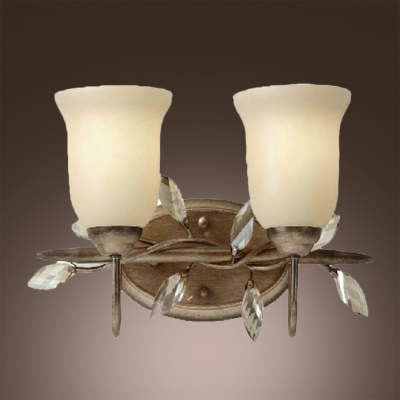 Timeless Classic Two Light Wall Sconce Topped with Beautiful Glass Shades Adorned by Dazzling Clear Crystal Beads