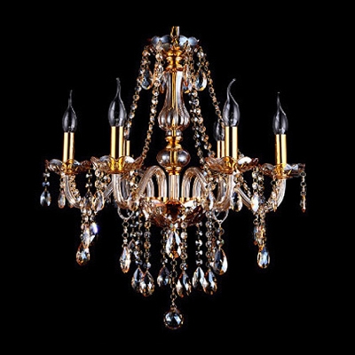 Traditional Golden 6-Light Stunning Crystal Chains and Drops Chandelier Lighting