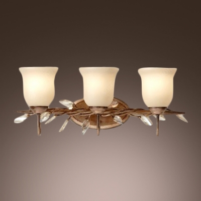 Warm Crystal Leaves Beautiful Complements White Glass and Brass Frame of Elegant Wall Sconce