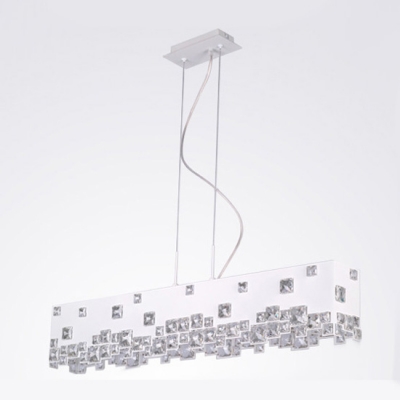 White Fabric Shade Accented with Mini Square Crystals Formed Delightful Stunning Pendant Light