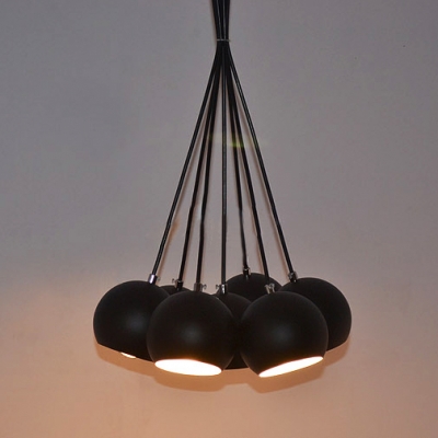 Aluminum Seven Light Black Finished Bowl Designer Multi-Light Pendant