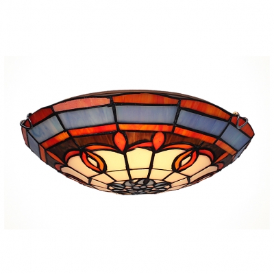 Assorted Color Symmetrical Pattern Accented Flush Mount Ceiling Light in Tiffany Style