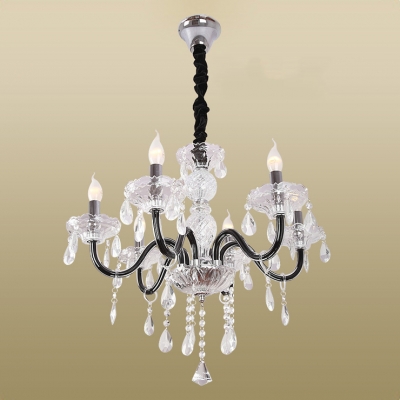 Classic Style and Charming Crystal Chandelier with Chrome Finished Iron Curved Arms