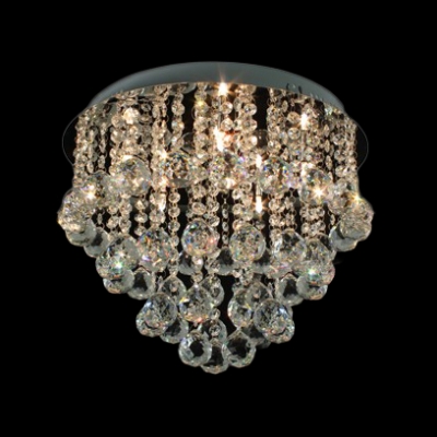 Cluster of Shinning Small Clear Crystal Globes Rounded Chrome Finished Contemporary Flush Mount
