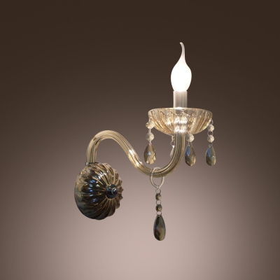 Contemporary Concise Wall Sconce Completed with Graceful Curving Crystal Arms and Clear Bobeche