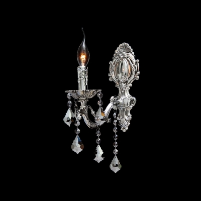 

Dainty Silver Detailing Base and Graceful Crystal Drops Add Charm to Delightful Single Candle Light Wall Sconce, HL308236