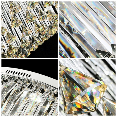 Elegant and Romantic Rounded Flush Mount Hanging Crystal Diamonds and Prisms