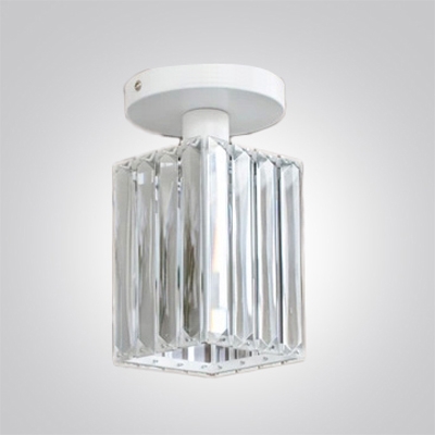 Elegant Semi Flush Mount Features All White Finish and Square Crystal Shade Creating Welcomed Embellishment