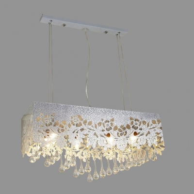 Graceful Island Light Completed with Beautiful Silver Rectangular Shade and Hand-cut Crystal Drops