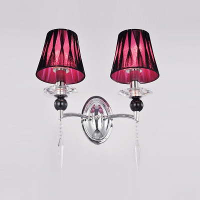 Imposing Two Lights Modern Fabric Shades and Sparkling Crystal Accent Add Glamour to Delightful Wall Sconce