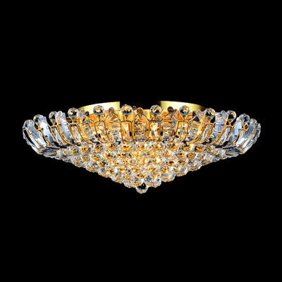 Luxurious and Grand Golden Frame Hanging Clear Crystal Balls Flush Mount Lighting