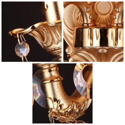Luxury Delicate Gold Canopy and Beautiful Crystal Accents Add Glamour to Delightful Two Lights Wall Sconce