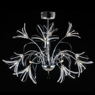 Novelty Chrome Finished Metal Branches and Glistening Crystal Accents Floral Shaped Chandelier
