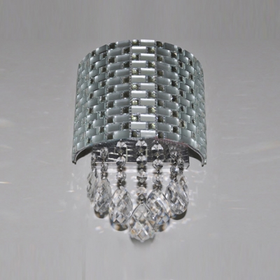 Radiant Silver Wall Sconce with Intricate Steel Web Surrounding Clear Cut Crystal Strands