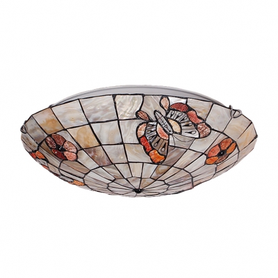 Romantic Butterfly Theme Two Lights 12 Inches Wide Tiffany Flush Mount Ceiling Light