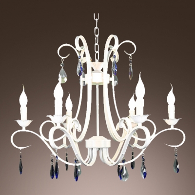 

Romantic White Finished 6 Lights 28.3"Wide Blue Crystal Drops Classic Chandelier, HL360985