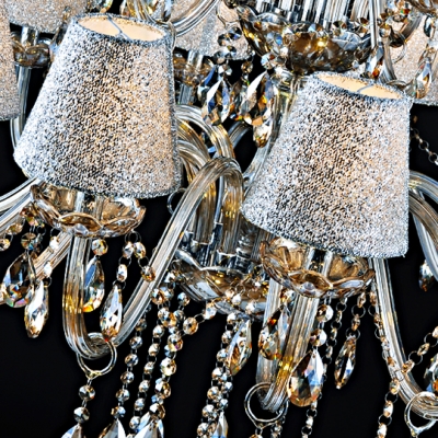 Silver Mist Bell Shades Gorgeous Amber Crystal 5-Light Warm and Charming Chandelier