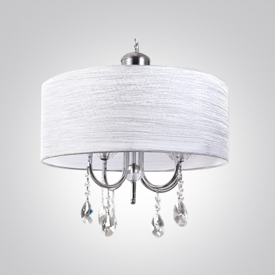 Sof and Chic White String Shade and Chrome Finished Frame Hanging Stunning Crystals Chandelier for Living Room