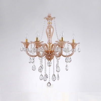 Stunning Handcut Rock Crystal Amber Glass Arms 6-Light Classic Chandelier