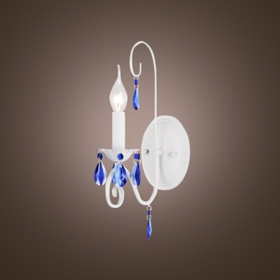 Stunning Wall Sconce Features Elegant White Finish and Romantic Blue Crystal Drops in Williamsburg Style