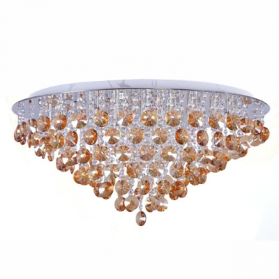 Tea Stained Colored Crystal Beads and Clear Crystal Strands Dropped Modern Flush Mount