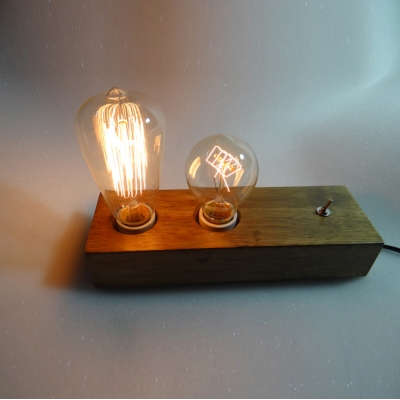 Vintage Wood Industrial Accent LED Table Lamp with 2 Edison Bulbs