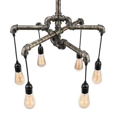 3 Tier Suspender Chandelier in Antique Brass Industrial Wrought Iron 6 Light Pipe Hanging Pendant Light