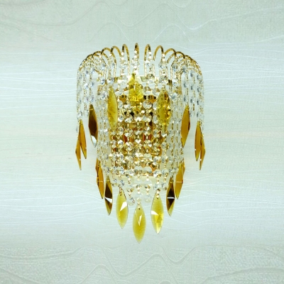 Attractive Three-light Gold Finish  Wall Sconce Embellished with Sparkling Two Tiers of Crystal Falls