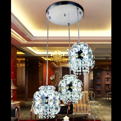 Beautiful Contemporary Multi-Light Pendant with Three Lights Features Hand-cut Clear Crystal Falls