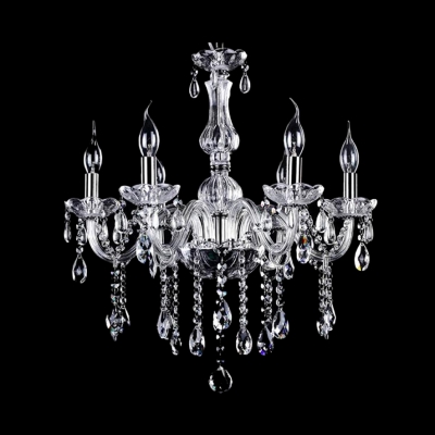 Clear Crystal Curved Arms 6 Candle Lights Chandelier with Glittering Droplets