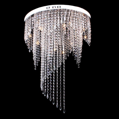 Clear Crystal Rain Round Chrome Finished Canopy Modern and Chic Flush Mount Lighting