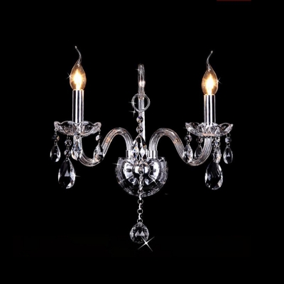 Contemporary European Style Wall Sconce Completed with Graceful Curving Crystal Arms and Drops
