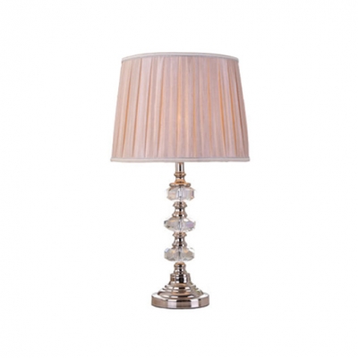 Contemporary Table Lamp Designed As Stack of Crystal Orbs with Beige Pleated Fabric Shade