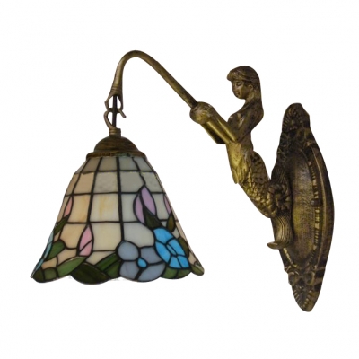 Down Lighting Wrought Iron Mermaid Tiffany Wall Sconce for Kid’s Room