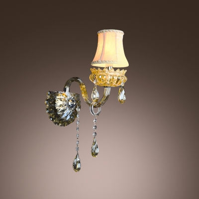 Elegant Single Light Wall Sconce with Graceful Curving Arm and Grand Crystal Droplets