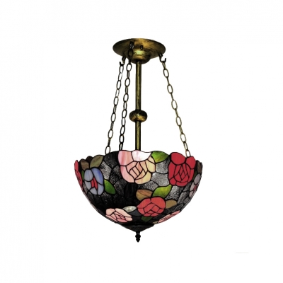 Exquisite Bronze-based Tiffany Living Room's Large Pendant with Colorful Flower Decor