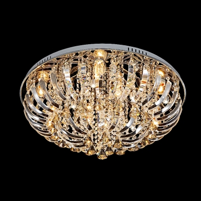 Finely Hand Cut Crystals and Round Chrome Finished Modern Flush Mount Lights