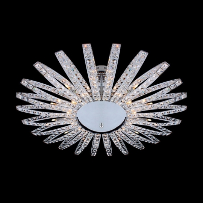 Flower Shaped Chrome Finished Pendant Light Embedded by Diamond Crystals