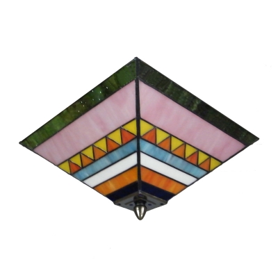 Innovative Two Lights Glass Shade with Artful Pattern Tiffany Flush Mount Ceiling Light