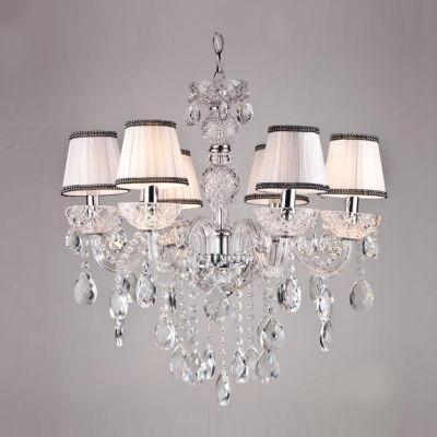 Large Crystal Drops Hand Made Fabric Shades 23.6"Wide Chandelier