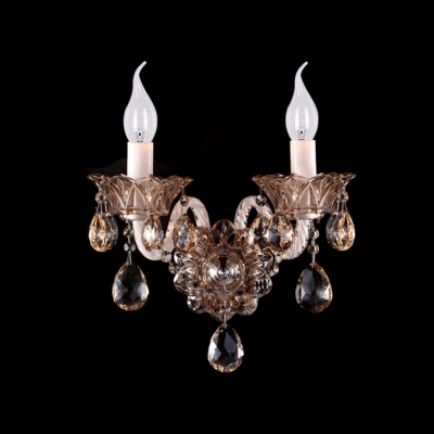 Magnificent Brilliant Double Candle-style Light Crystal Wall Sconce with Elegant Scrolling Arms