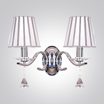 

Modest and Chic Clear Crystal Teardrops Two Lights Wall Sconce Embracing Gray Empire Fabric Shade, HL315726