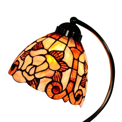 Flower Pattern Natural Shell Shade Curly Arm Tiffany Bedroom Accent Lamp