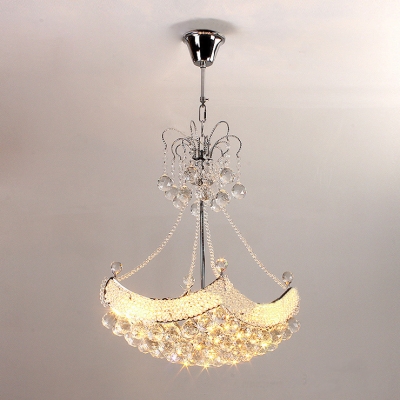 Romantic Crystal Beaded Strands Hanging Pendant Light Accented by Cluster of Crystal Small Globes