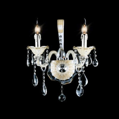 Stunning Two Candelabra Fixture Illuminate 16'' High Exquisite  Crystal Wall Sconce
